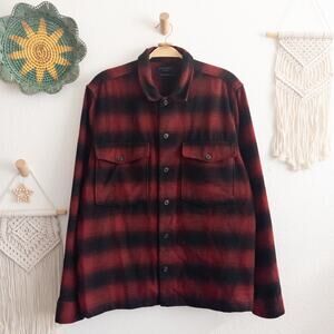 All Saints XXL Bethune Relaxed Fit Wool Blend Red Black Plaid Button Down Shirt